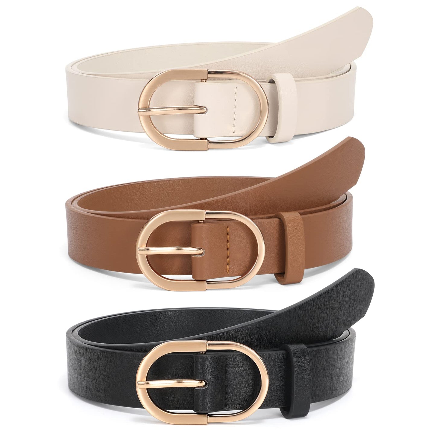 HOTJASGOOD Women’s Leather Belts for Jeans Pants Fashion Ladies Belt with Gold Buckle