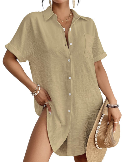 HOTBsubseach Women Swimsuit Coverup Shirt Dress Button Down Bathing Suit Cover Up Beach Vacation Outfits