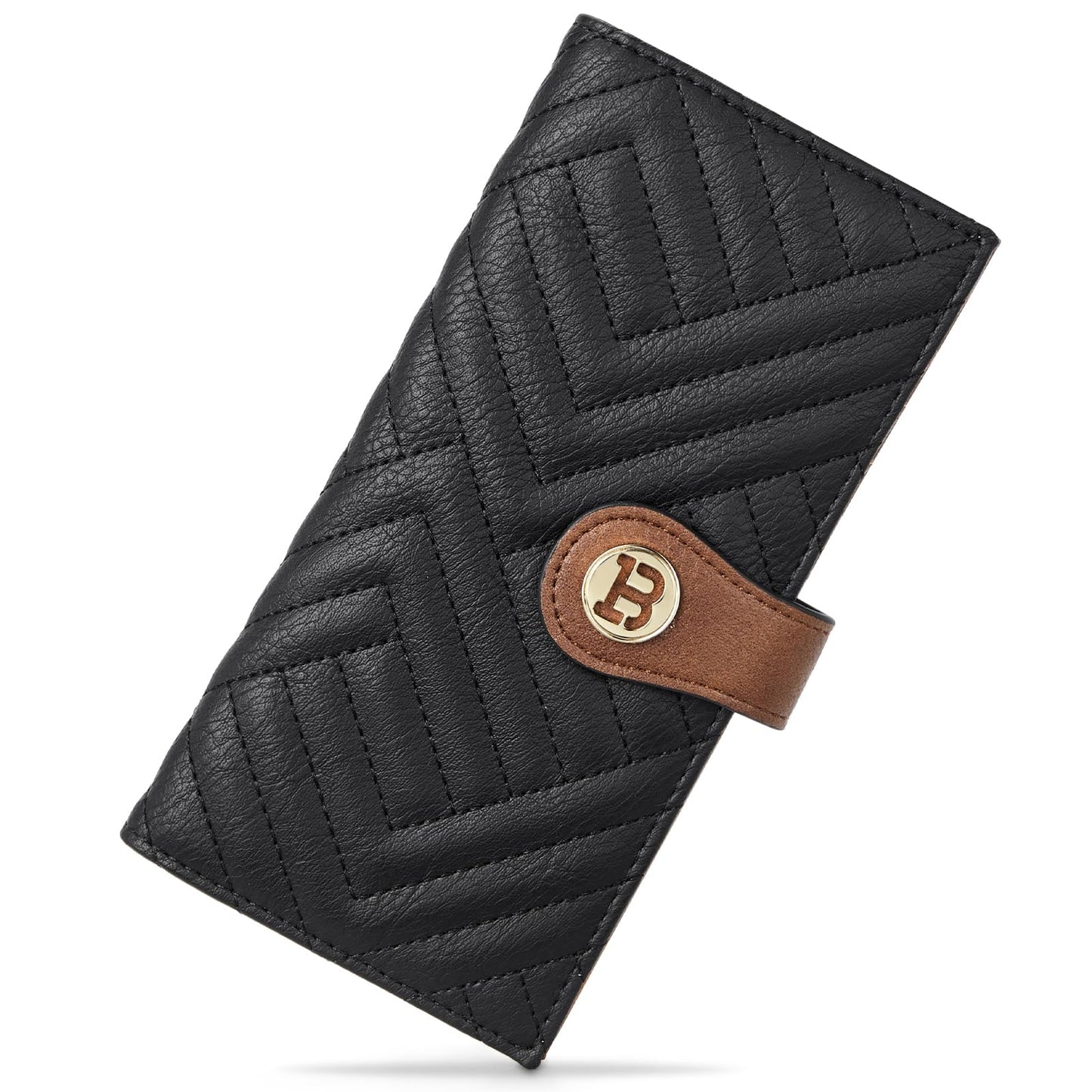 HOTBOSTANTEN Slim Wallet Women RFID Card Holder with Zipper Coin Pocket | Thin, Lightweight, 11 Card Slots, Long Bifold, Clutch Wallet, Fits Small Purses, Quilted Vegan Leather, Gifts, Beige＆Brown