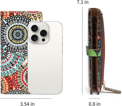 HOTSlim Wallets for Women Credit Card Holder RFID Bifold Clutch Long Ladies Billfold Wallets with Zipper Coin Pocket ID Window Fireworks