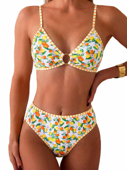 HOTTainehs Women's Two Piece Bikini Sets O Ring Front Top Ditsy Floral Triangle Swimsuits Cheeky Bathing Suit