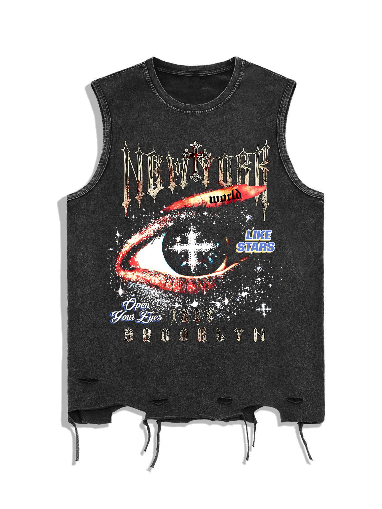 HOTVerdusa Men's Graphic Tees Y2k Grunge Hippie Tee Distressed Summer Shirt Sreetwear Sleeveless Tank Top