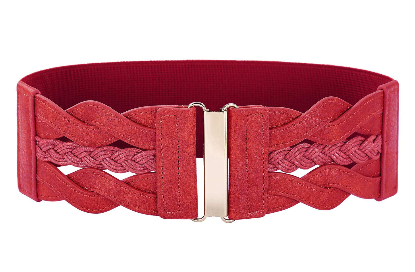 HOTGRACE KARIN Wide Belts for Women Elastic Waist Belt | 3 inch wide stretchy waistband, Woven design, Golden buckle, For dresses skirt, Vintage casual boho western style