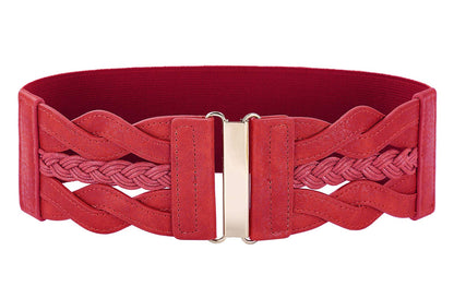 HOTGRACE KARIN Wide Belts for Women Elastic Waist Belt | 3 inch wide stretchy waistband, Woven design, Golden buckle, For dresses skirt, Vintage casual boho western style