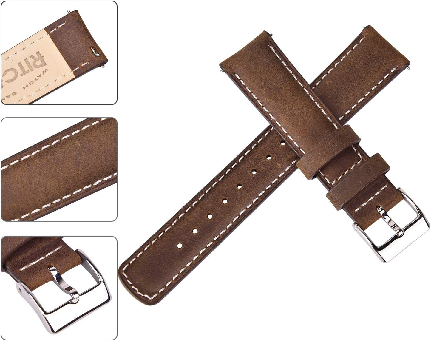 HOTRitche Christmas Gift Quick Release Leather Watch Bands Genuine Watch Straps for Men Women Top Grain Leather Watch Strap, White Elephant Gifts, Stocking Stuffers for Men, Father's Day gifts