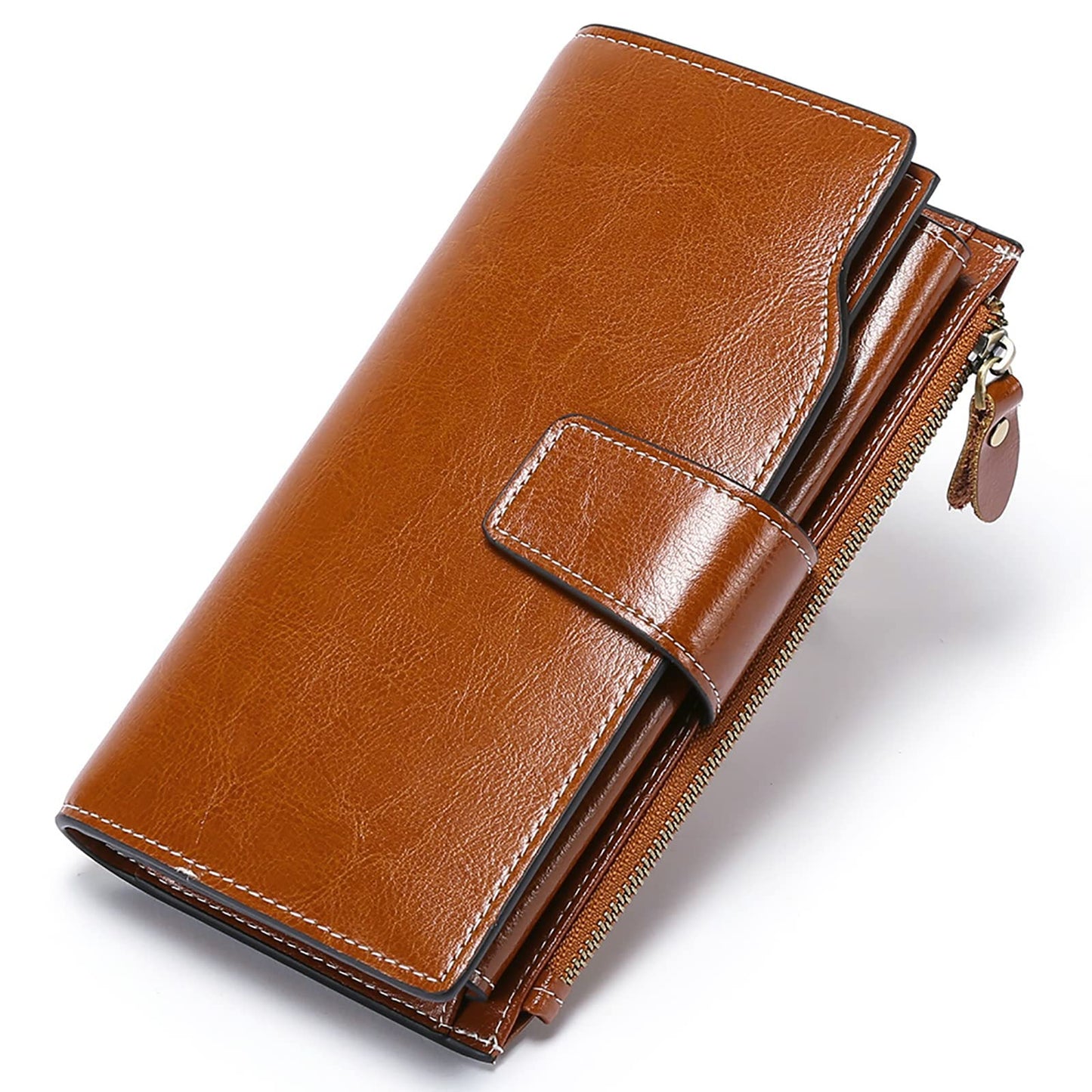 HOTSENDEFN Women Leather Wallets RFID Blocking Clutch Card Holder Ladies Purse with Zipper Pocket