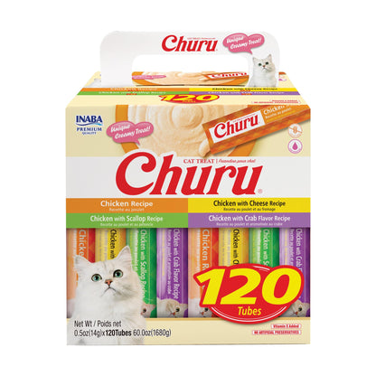 HOTINABA Churu Cat Treats, Lickable, Squeezable Creamy Purée with Vitamin E, 0.5 Ounces per Tube, 100 Tubes Total, Tuna Variety