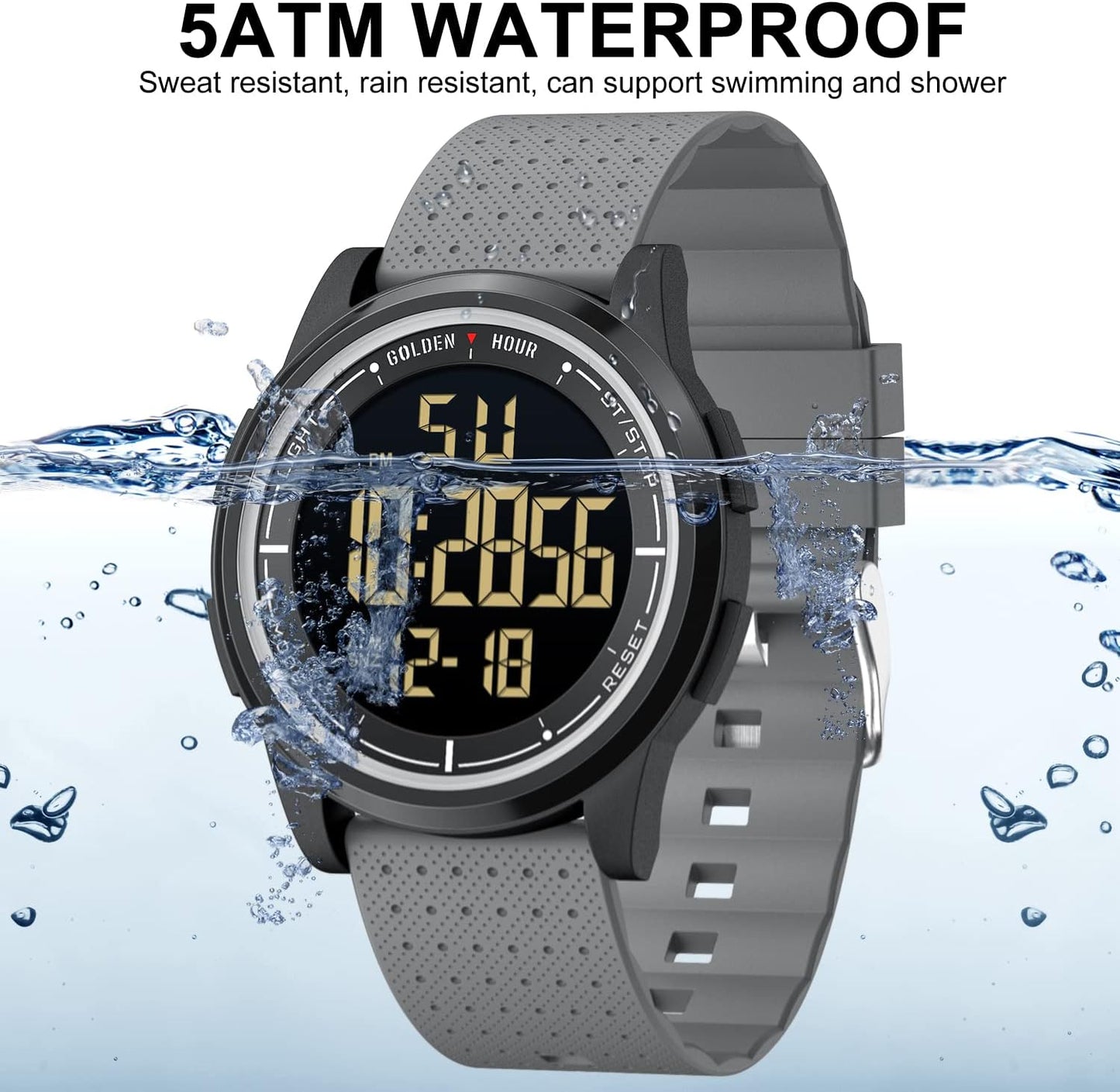 HOTGOLDEN HOUR Ultra-Thin Minimalist Sports Waterproof Digital Watches Men with Wide-Angle Display Rubber Strap Wrist Watch for Men Women