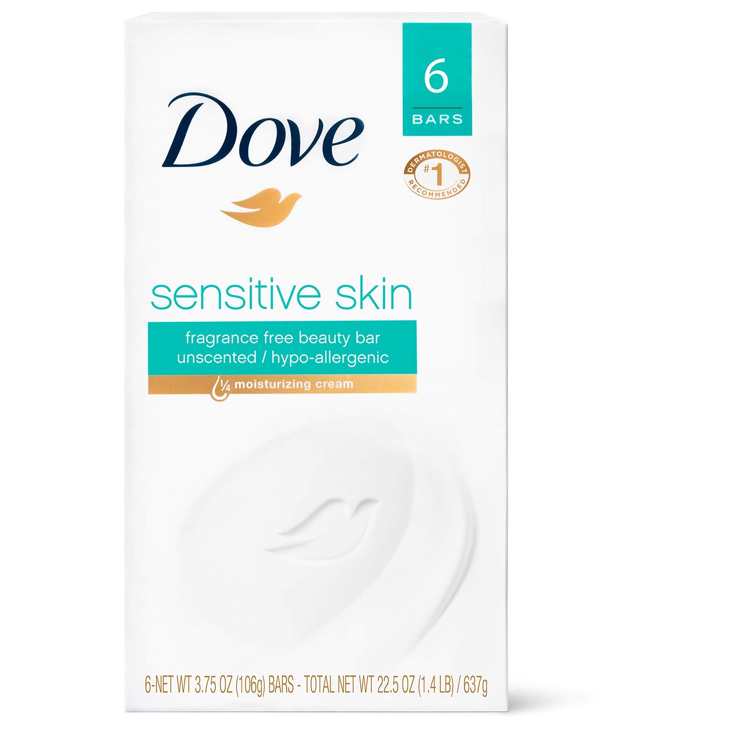 HOTDove Beauty Bar Soap Sensitive, 8 Bars for Sensitive Skin, Fragrance Free and Hypoallergenic 3.75 oz
