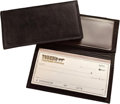 HOTYoder Leather Company Genuine Bison Leather Checkbook Cover for Men & Women (Black)