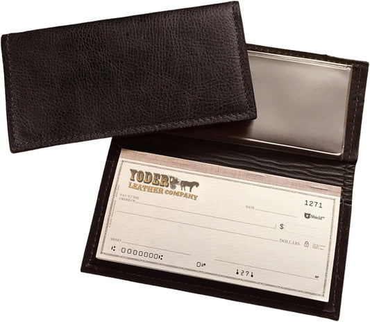HOTYoder Leather Company Genuine Bison Leather Checkbook Cover for Men & Women (Black)