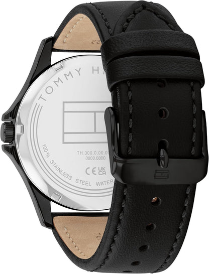 HOTTommy Hilfiger Men's 3-Hand Quartz Watch – 42mm Case, Leather Strap, 3 ATM Water Resistant, Modern Everyday Timepiece, Gift for Him