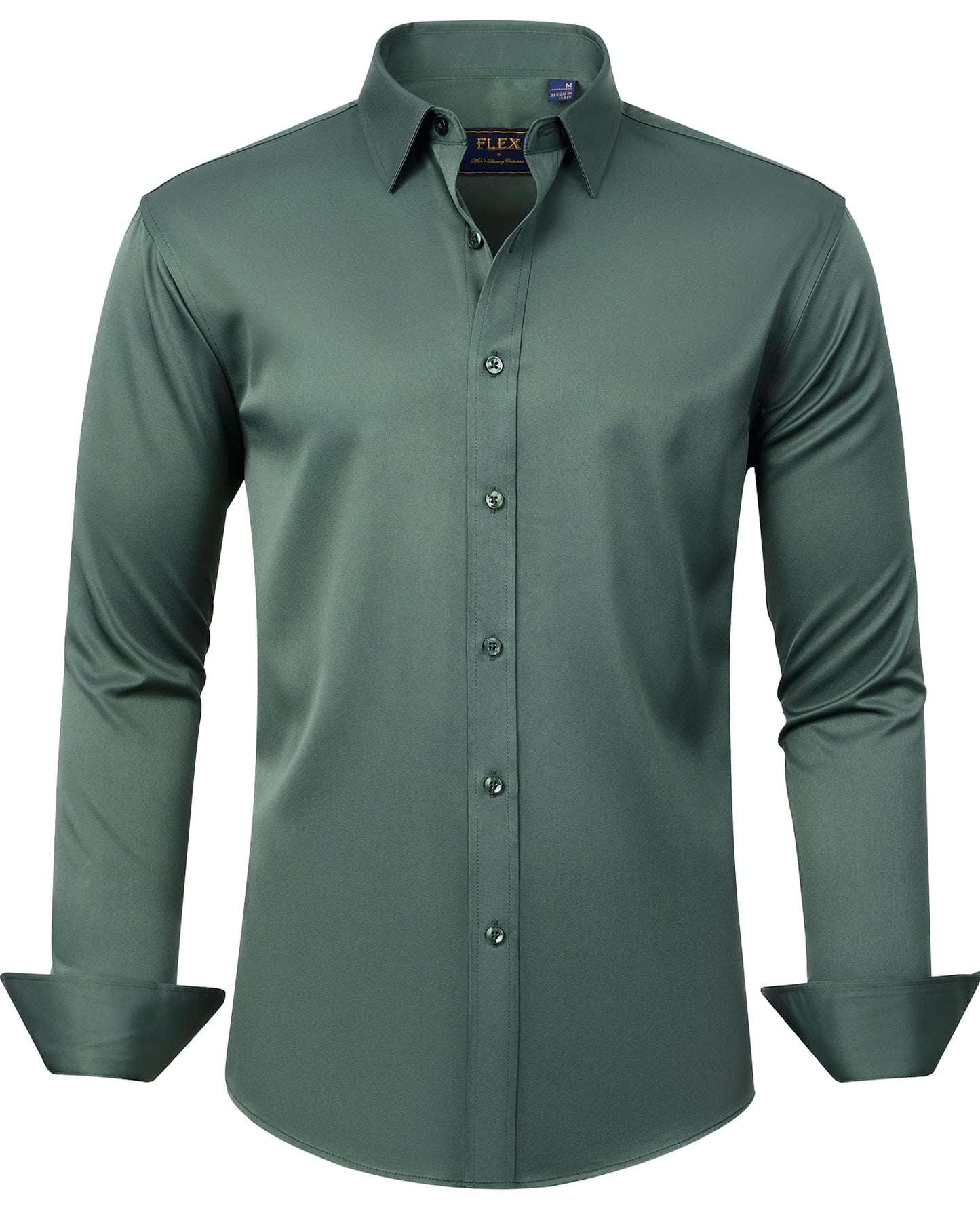 HOTJ.VER Men's Dress Shirts Solid Long Sleeve Stretch Wrinkle-Free Formal Shirt Business Casual Button Down Shirts