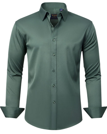HOTJ.VER Men's Dress Shirts Solid Long Sleeve Stretch Wrinkle-Free Formal Shirt Business Casual Button Down Shirts