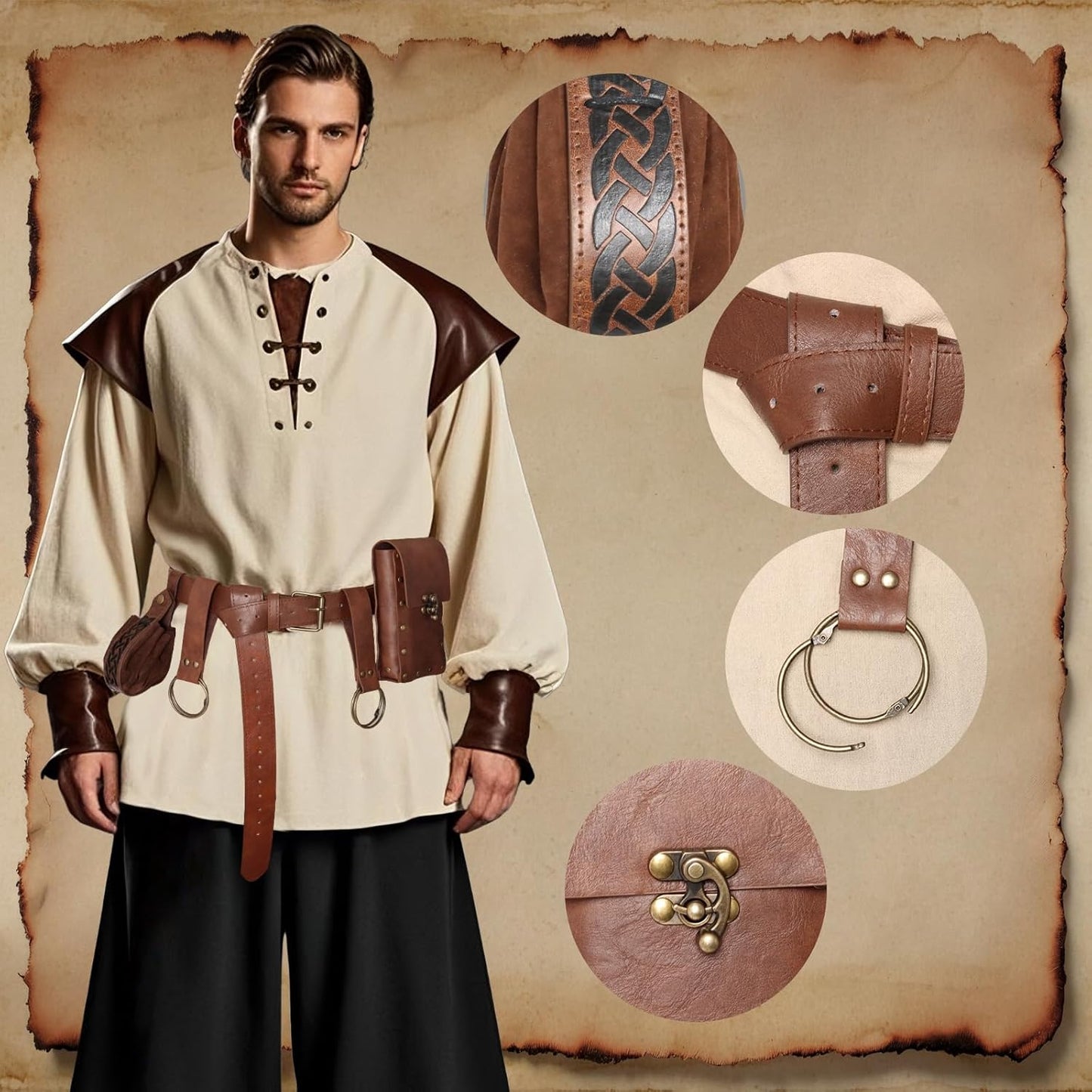 HOTRenaissance Belt Pouch Medieval Viking Pirate Leather Bag Potion Bottle Set Skirt Hike Halloween Cosplay Costume Accessorie