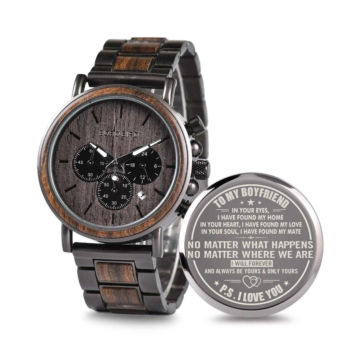 HOT2win Engraved Wooden Watch for Boyfriend My MAN Fiancé Husband Customized Personalized Wood Watches for Men Birthday Anniversary Personalized Watch