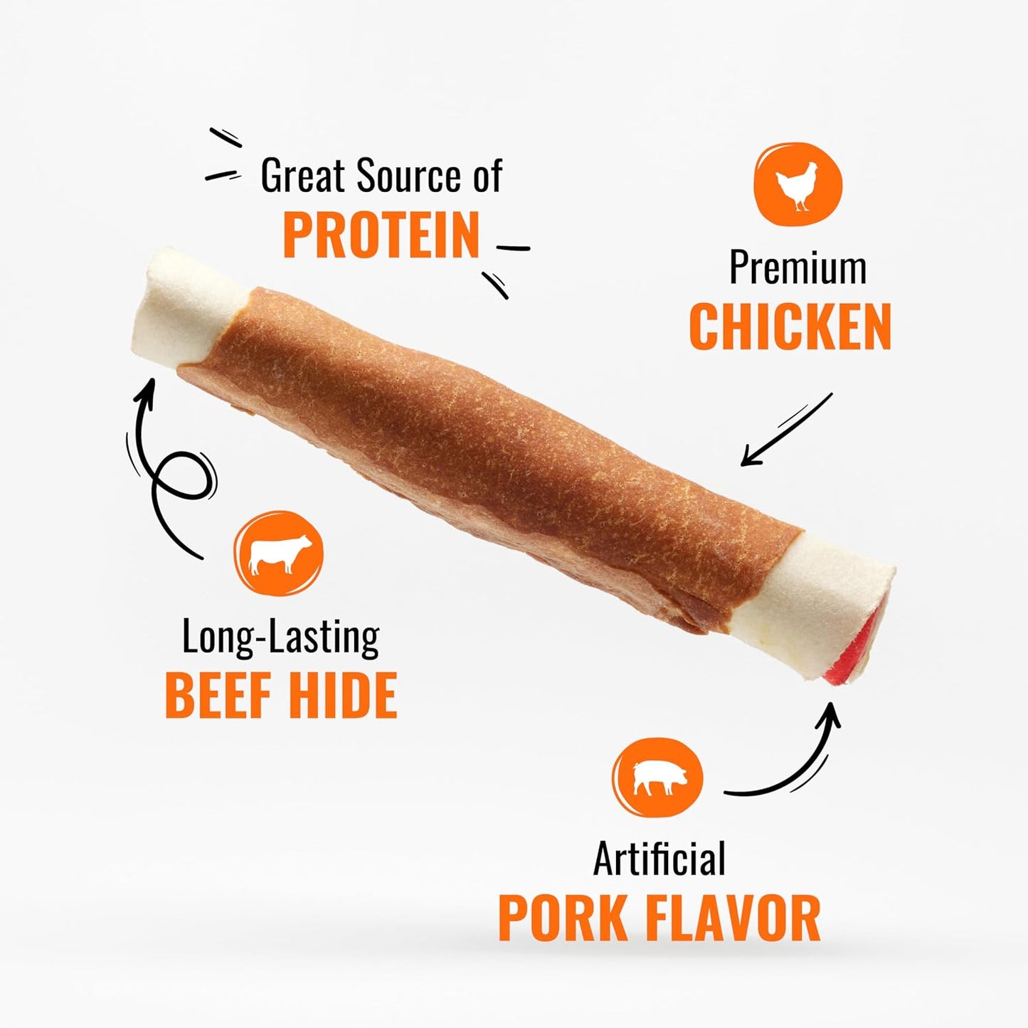 HOTGood 'n' Fun Rolls Long-Lasting Dog Treat, For Large Dogs, With Real Proteins, Beef Hide and Premium Chicken, Supports Dental Health, Mental Stimulation, 6 count