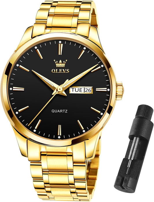 HOTOLEVS Mens Gold Watches Waterproof Stainless Steel Lightweight Watch with Date Classic Luxury Dress Watch for Men Gold White Blue Green Dial