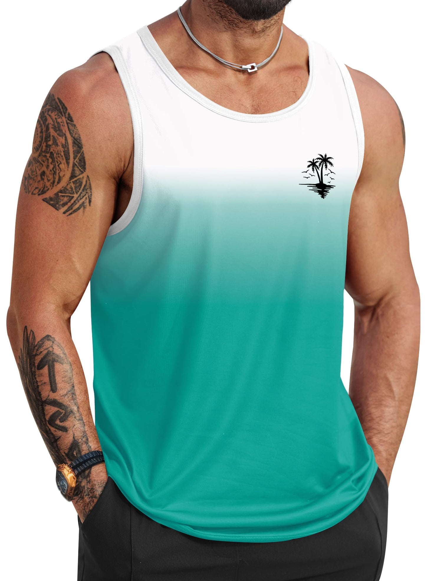 HOTVOGSTART Mens Hawaiian Beach Tank Tops Summer Vacation Muscle Top Graphic Sleeveless Shirts (S-3XL)