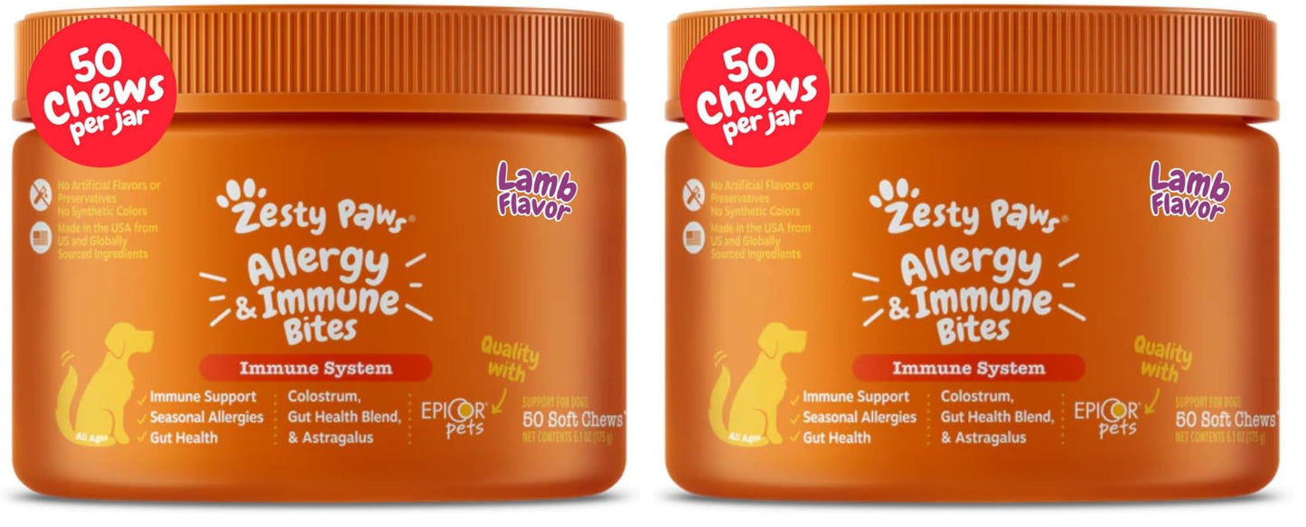 HOTZesty Paws Allergy Immune Bites - Dog Allergy Chews, Dog Probiotics for Itchy Skin and Ears, Lamb, 90ct