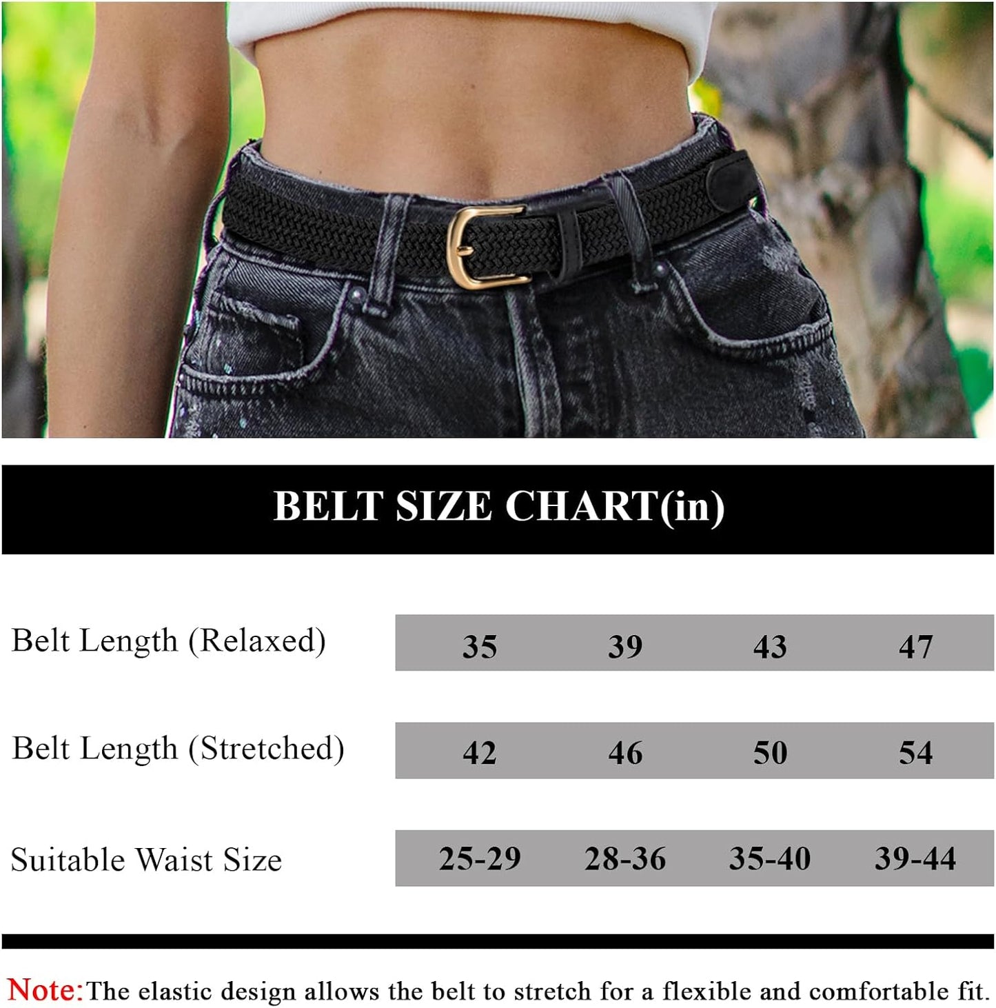 HOT2 Pack Braided Belt for Women, Elastic Woven Stretch Fabric Cloth Belt with Gold Buckle