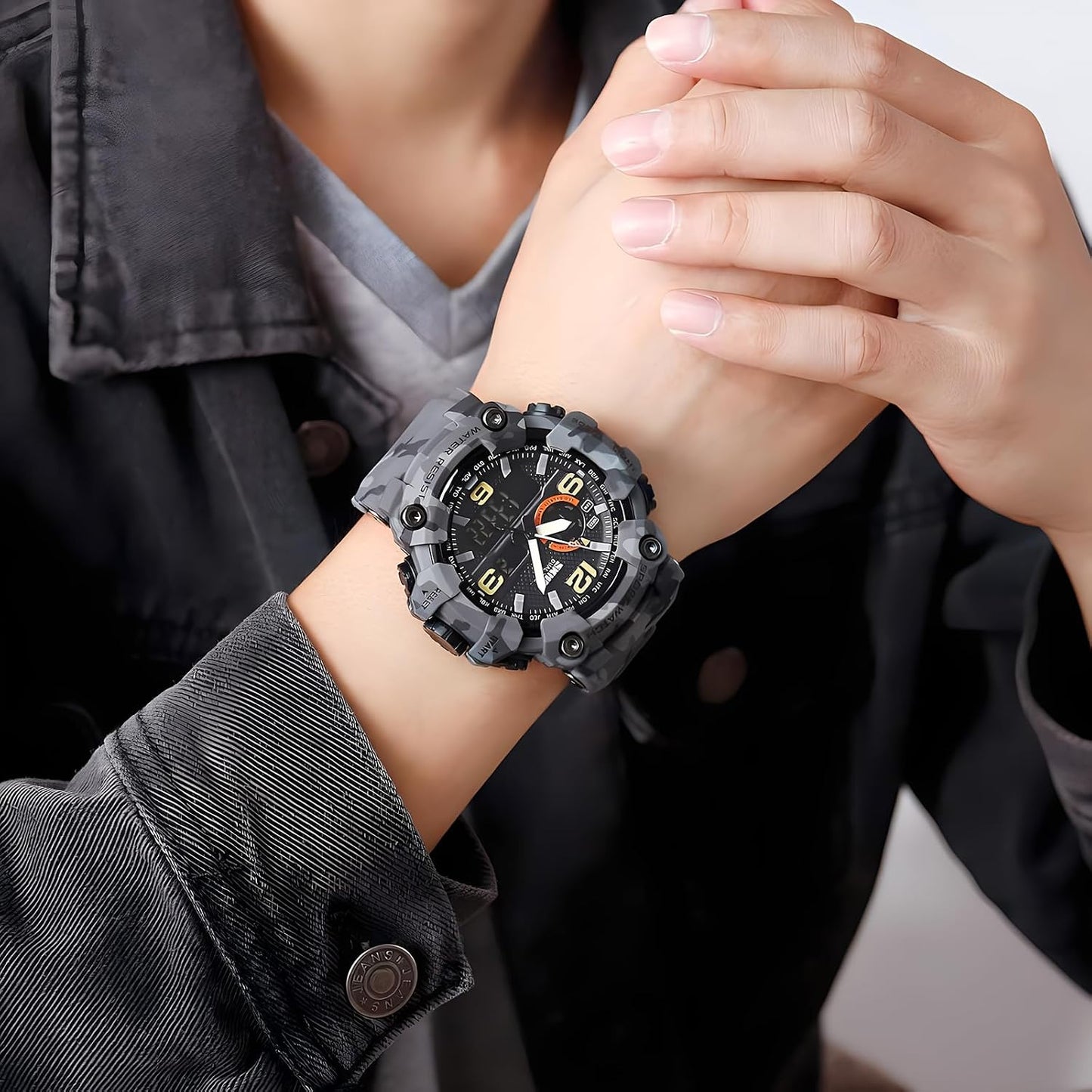 HOTGosasa Men's Large Face Outdoor Sports Watches Military S-Shock Watch Waterproof, Backlight, Alarm, Stopwatch Features - Rugged Wristwatch for Training, Hiking, and Adventure