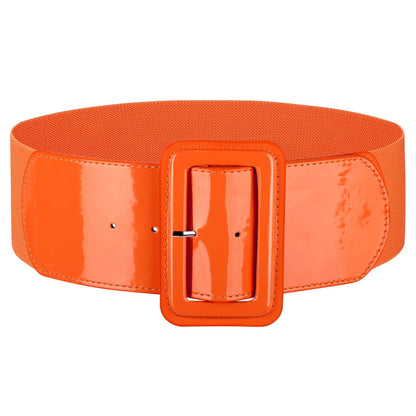 HOTJASGOOD Women Wide Stretchy Belt Vintage Elastic Waist Belt for Dresses Fashion Ladies Waist Belt with Patent Square Buckle