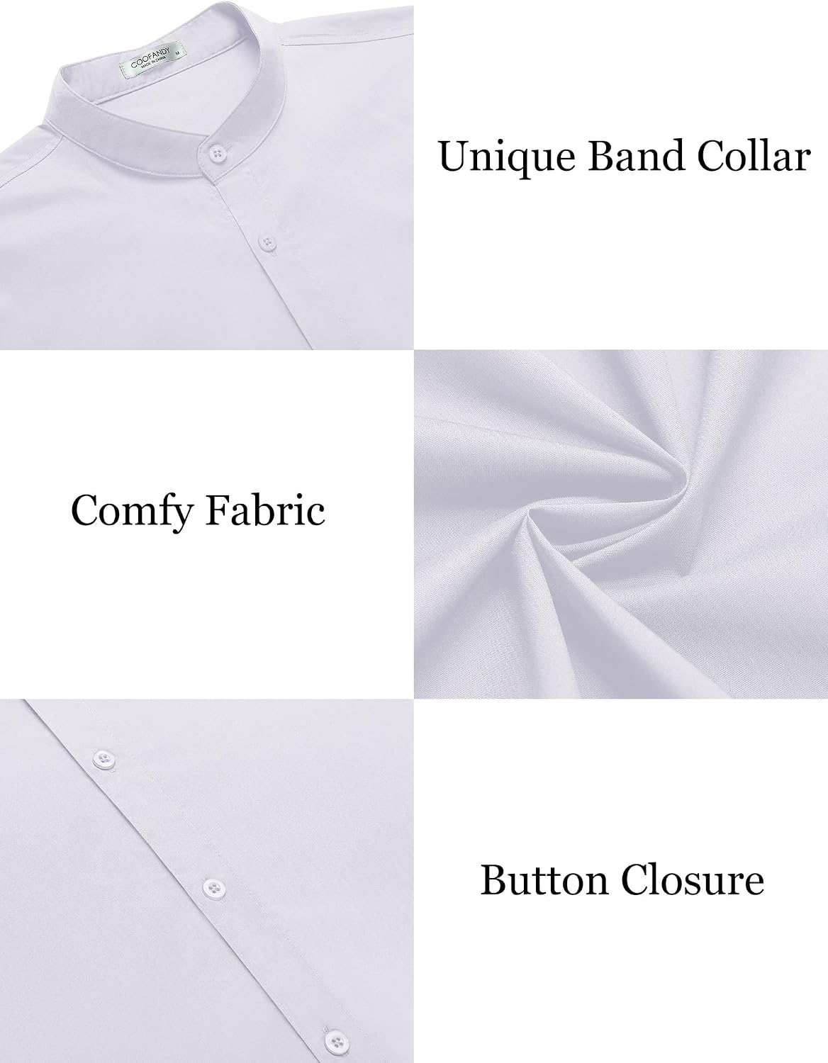 HOTCOOFANDY Muscle Fit Dress Shirts for Men Banded Collar Casual Button Down Shirts