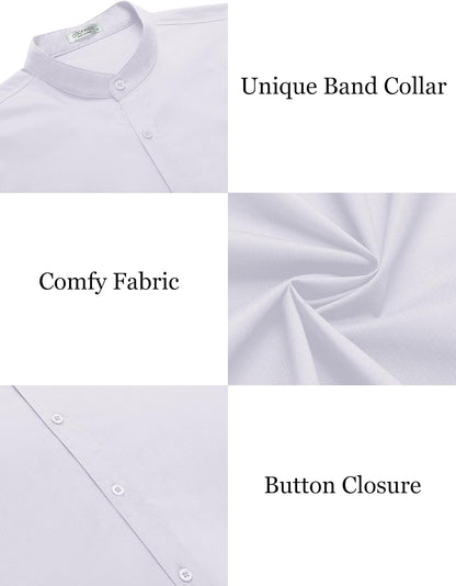 HOTCOOFANDY Muscle Fit Dress Shirts for Men Banded Collar Casual Button Down Shirts