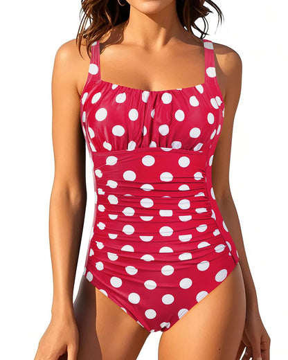 HOTOne Piece Bathing Suit for Women Tummy Control Vintage Swimsuit | Square Neck, Supportive Unremovable Cups, Ruched Design, Adjustable Straps, Full Coverage