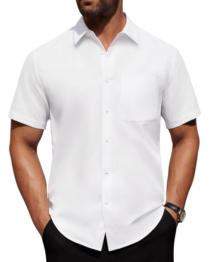 HOTAlimens & Gentle Men's Short Sleeve Dress Shirts Wrinkle Free Untucked Casual Button Down Shirt