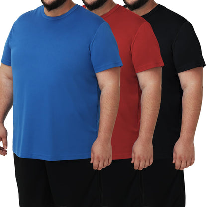 HOTMen's 3 Pack Lightweight Plus Size Short Sleeve T-Shirt Crew Neck Big & Tall Sizes Stretch T-Shirt for Casual Wear
