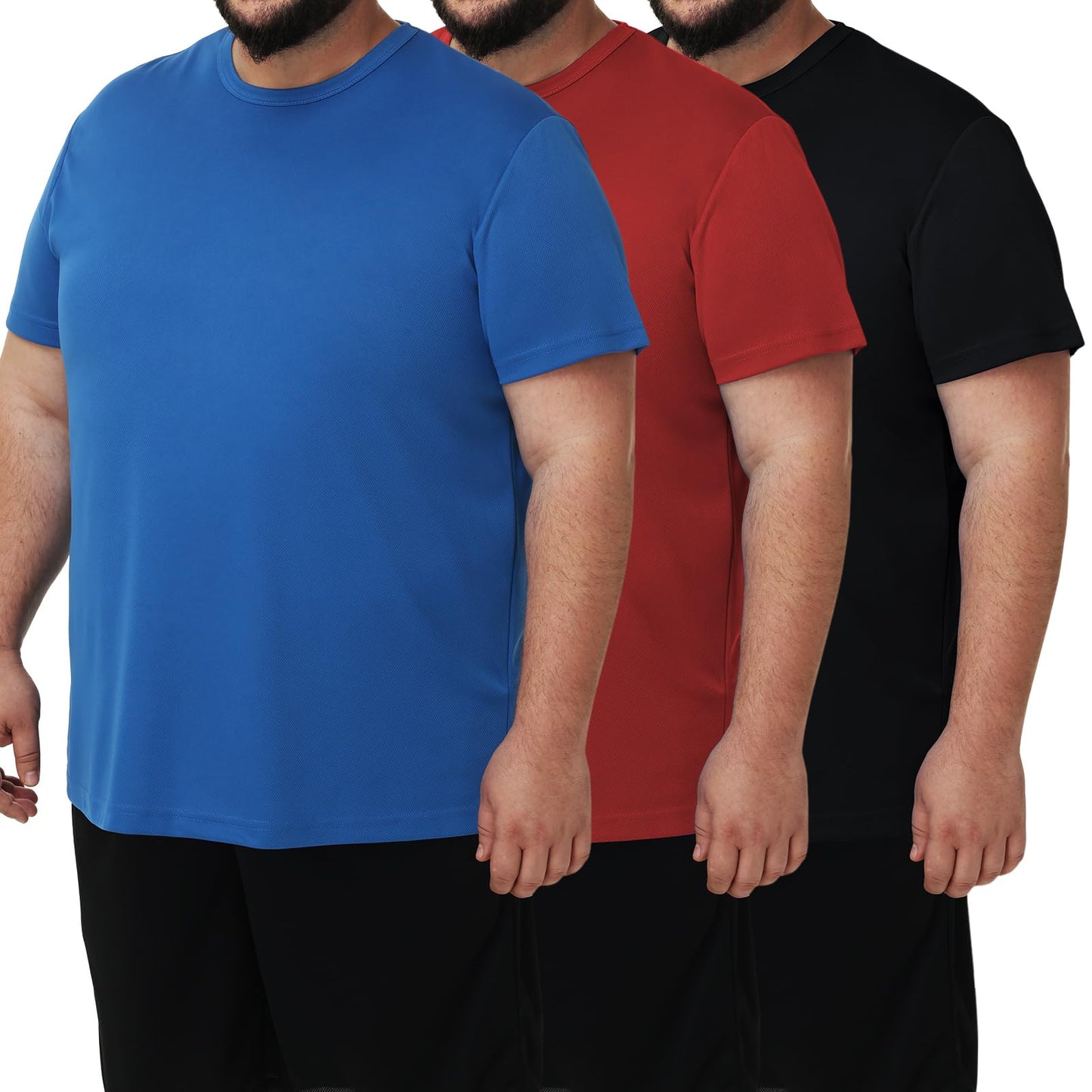 HOTMen's 3 Pack Lightweight Plus Size Short Sleeve T-Shirt Crew Neck Big & Tall Sizes Stretch T-Shirt for Casual Wear