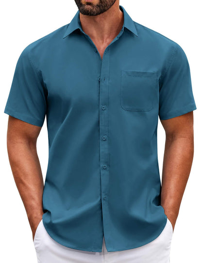 HOTCOOFANDY Mens Short Sleeve Casual Button Down Shirts Summer Untucked Dress Shirts with Pocket