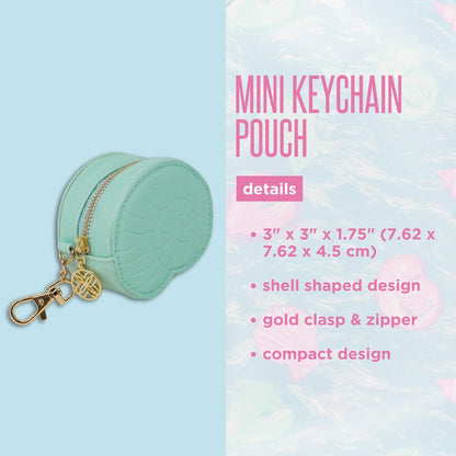 HOTLilly Pulitzer Shell Mini Keychain Pouch, Mint Green Shell | 3" x 3" x 1.75" Cute Leatherette Coin Purse Bag Charm with Gold Clip & Logo Charm Zipper Pull