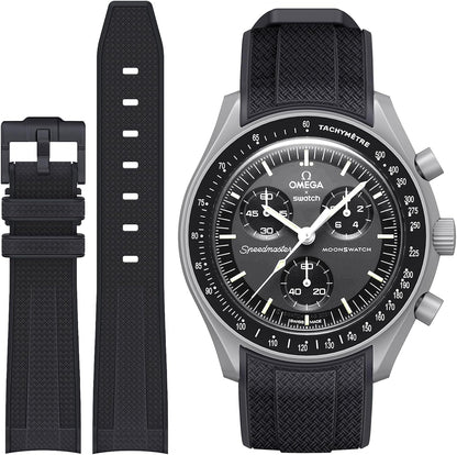 HOTStanchev Strap for Omega x Swatch MoonSwatch/Rolex Watch 20mm,Soft Silicone Omega X Swatch Moonswatch Speedmaster Replacement Strap,Curved No Gap Moonswatch Swatch strap for Men Women (Black1)