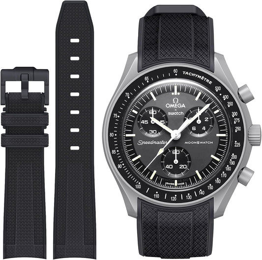 HOTStanchev Strap for Omega x Swatch MoonSwatch/Rolex Watch 20mm,Soft Silicone Omega X Swatch Moonswatch Speedmaster Replacement Strap,Curved No Gap Moonswatch Swatch strap for Men Women (Black1)