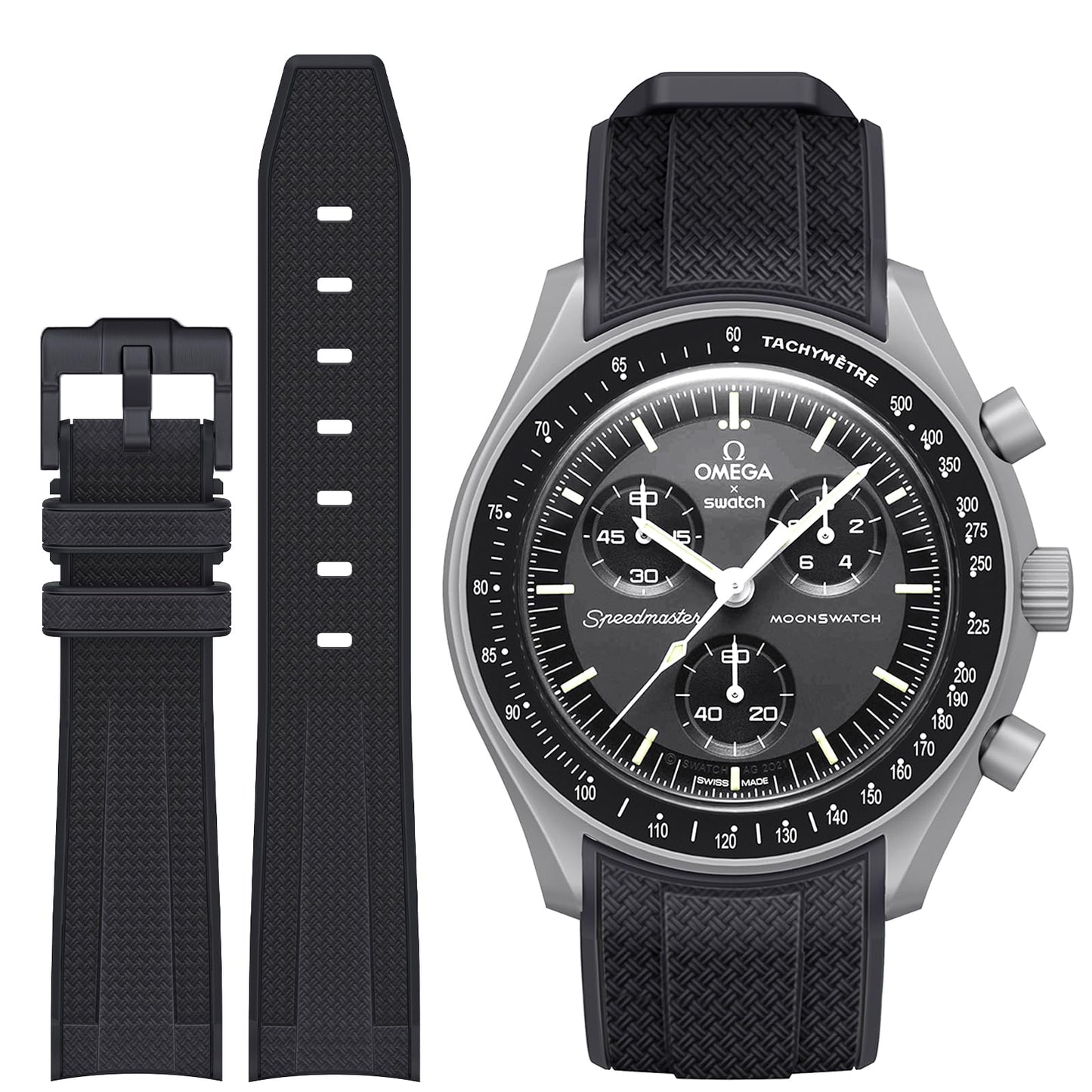 HOTStanchev Bands for Moonswatch Watch,Curved No Gap Soft Silicone Strap for Omega X Swatch Speedmaster 20mm Watch,Swatch Omega Moonswatch Speedmaster Replacement Strap Men Women (Black)