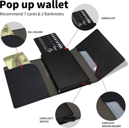 HOTAluminum Auto Pop Up Wallet Case Credit Card Holder For Women Men Girl, Leather Card Case Front Pocket Trifold Wallet with RFID Blocking Banknote Slot Slim Wallet Women, The Mighty Fire Dragon