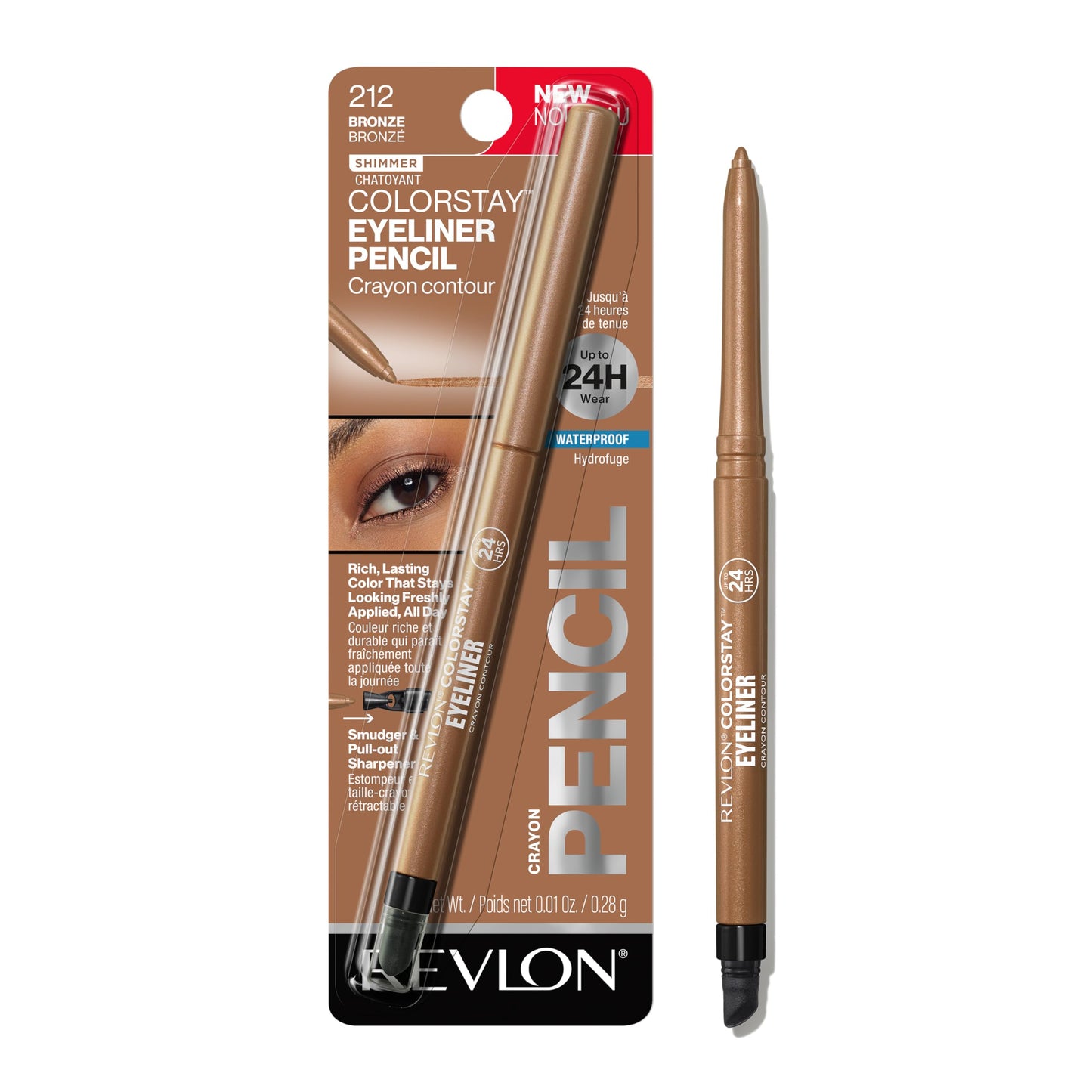 HOTRevlon ColorStay Pencil Waterproof Eyeliner, Smudge-Proof, Eye Makeup with Built-In Sharpener, Long-Lasting, Matte Finish, 201 Black, 2 pack