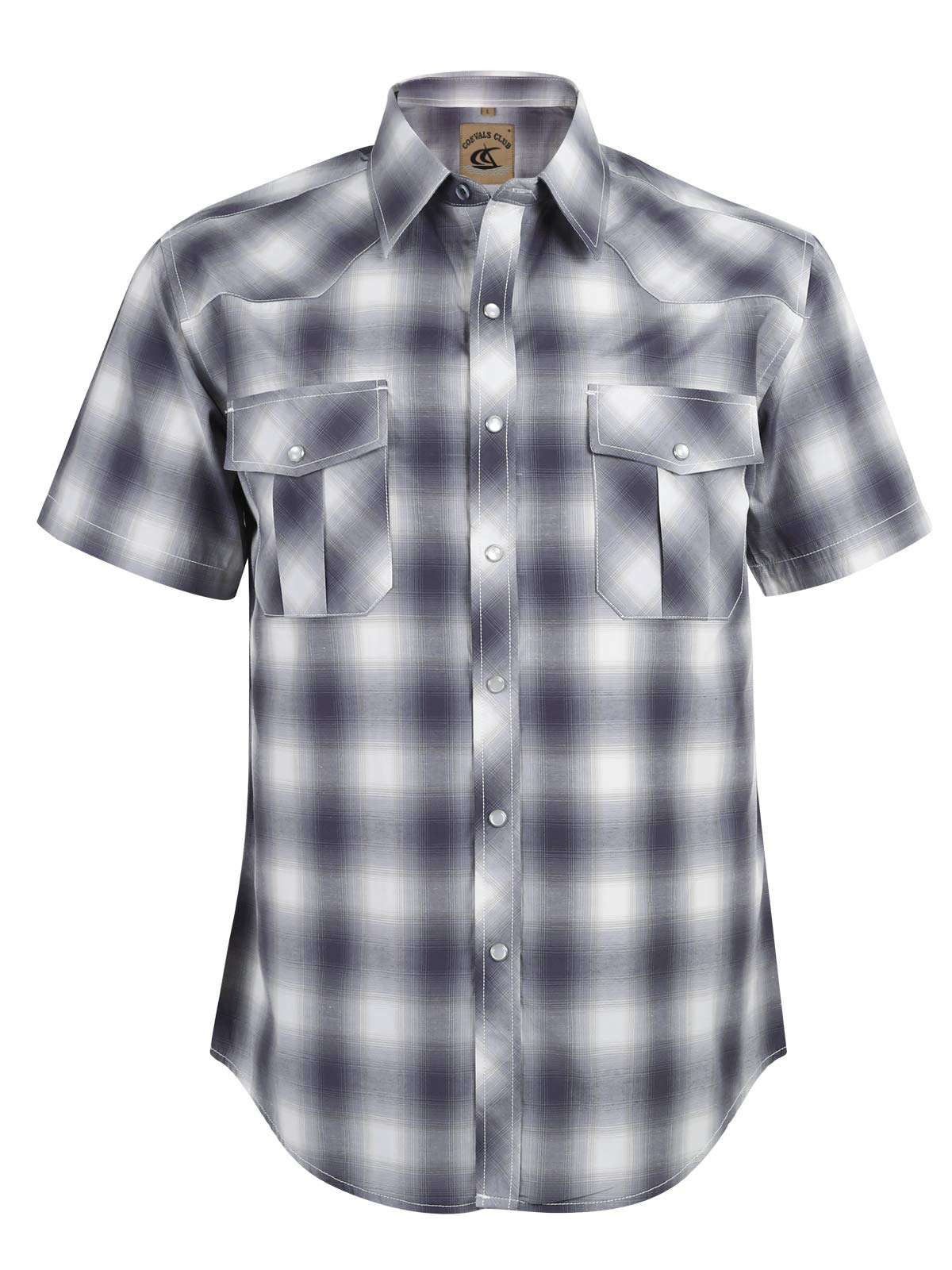HOTCOEVALS CLUB Men's Western Cowboy Short Sleeve Pearl Snap Casual Plaid Work Shirts