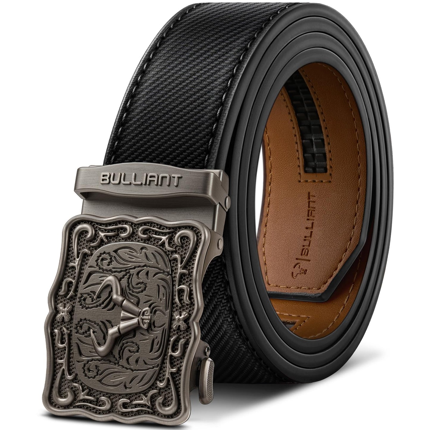 HOTBULLIANT Men Ratchet Western Trimmable Belt 1.5" Adjustable Fit Gift Boxed | Smooth Sliding | Precise Fit | Tailored Size | Holeless for Dress or Casual