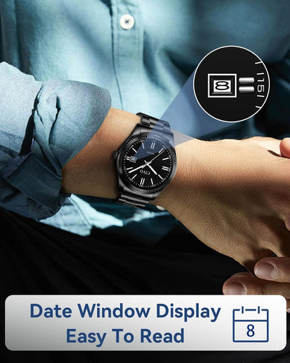 HOTCIVO Analog Mens Watches Silver: Wrist Watches with Date Easy to Read | Dress Stainless Steel Watch for Men, Gifts for Husband Father at Birthday Anniversary
