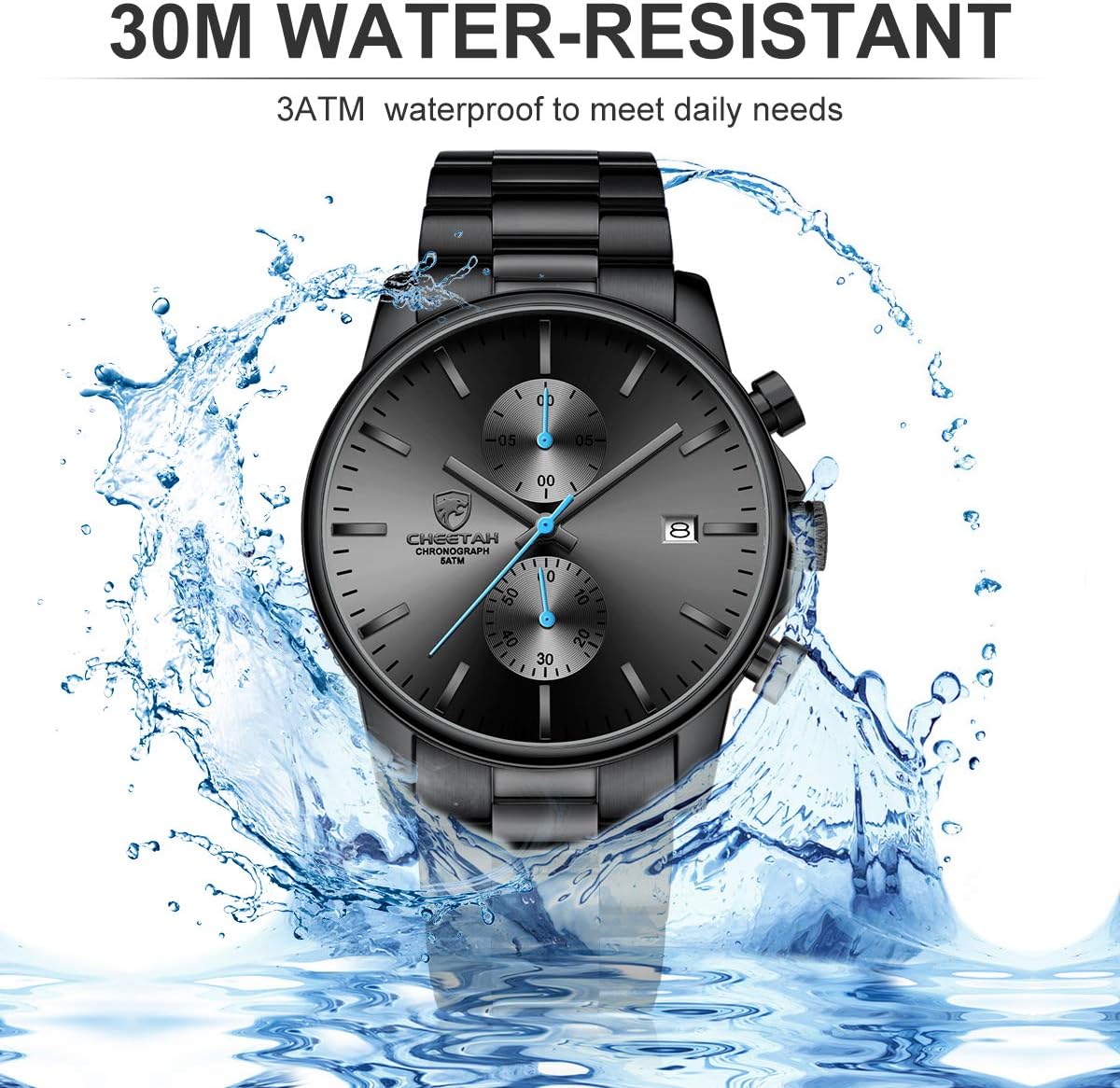 HOTGOLDEN HOUR Fashion Business Mens Watches with Stainless Steel Waterproof Chronograph Quartz Watch for Men, Auto Date