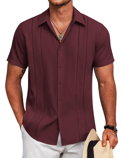 HOTCOOFANDY Mens Cuban Guayabera Shirt Short Sleeve Button Down Shirts Summer Beach Vacation Shirts