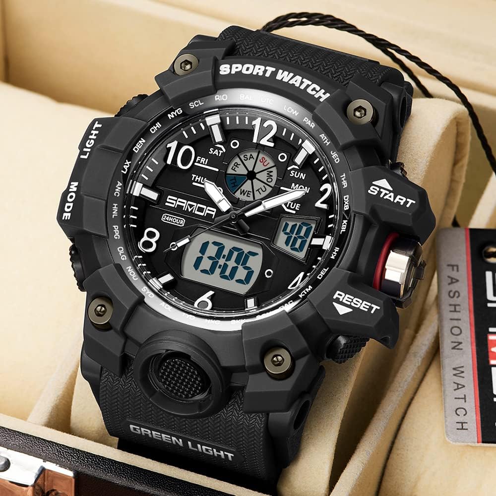 HOTKXAITO Men's Watches Sports Outdoor Waterproof Military Wrist Watch Date Multi Function Tactics LED Alarm Stopwatch