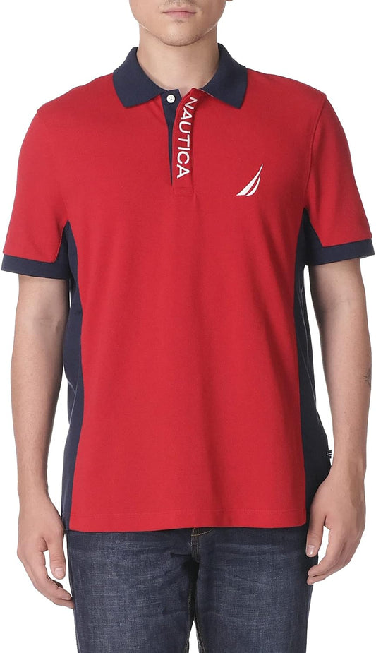 HOTNautica Men's Short Sleeve Color Block Performance Pique Polo Shirt