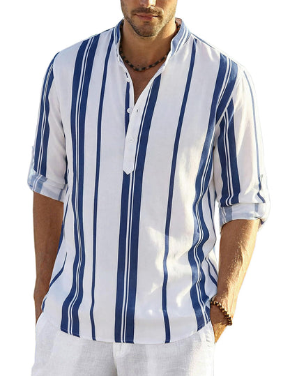 HOTCOOFANDY Men's Cotton Linen Henley T-Shirt Long Sleeve Hippie Casual Beach T-Shirts