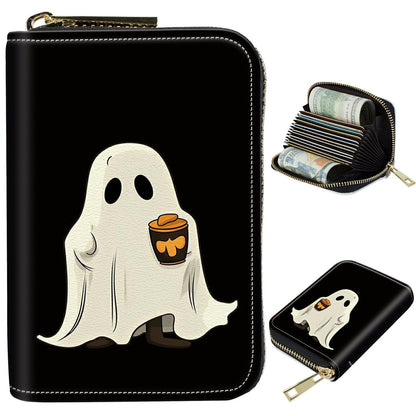 HOTCute Credit Card Holder with Zipper, Crow Skull RFID-Blocking Card Case Small Wallet for Women Men, Multi-slot Card Organizer Case Travel Accordion Wallet