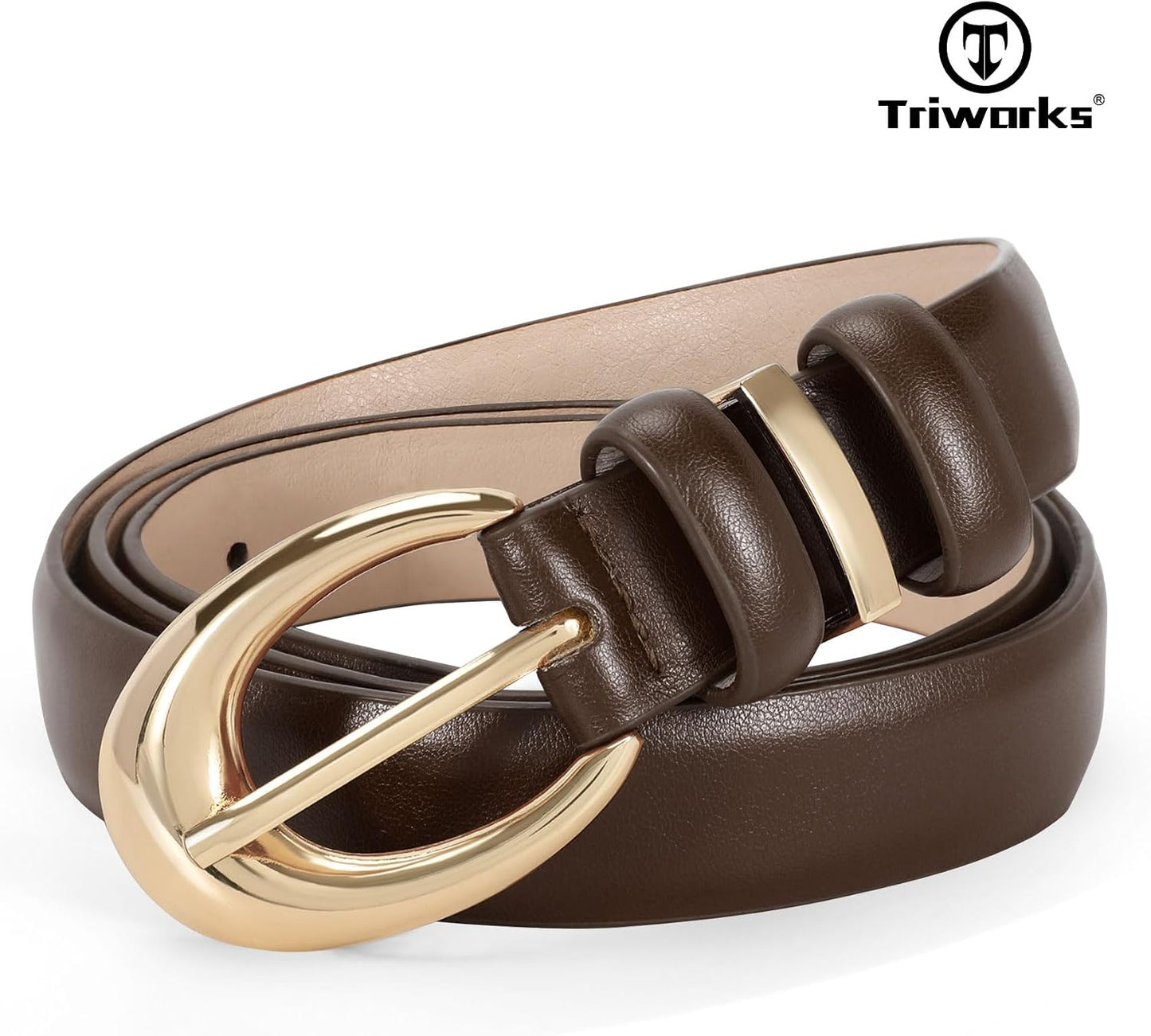 HOTTRIWORKS 3 Pack Women Leather Belt for Jeans Pants Fashion Ladies Faux Leather Belt with Gold Buckle